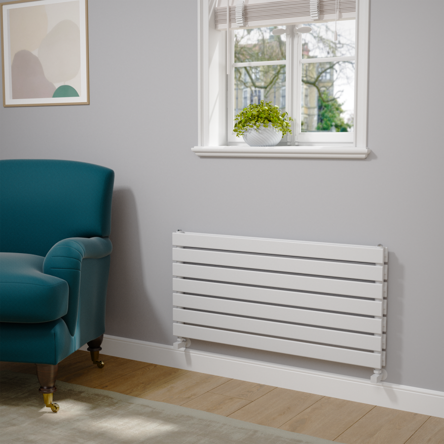 Riace Linea White Flat Designer Radiator 490x1000mm Double Panel 2898 BTU - Horizontal Bars