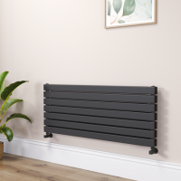Riace Linea Midnight Black Flat Designer Radiator 490x1200mm Double Panel 3410 BTU - Horizontal Bars