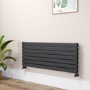 Riace Linea Midnight Black Flat Designer Radiator 490x1200mm Double Panel 3410 BTU - Horizontal Bars