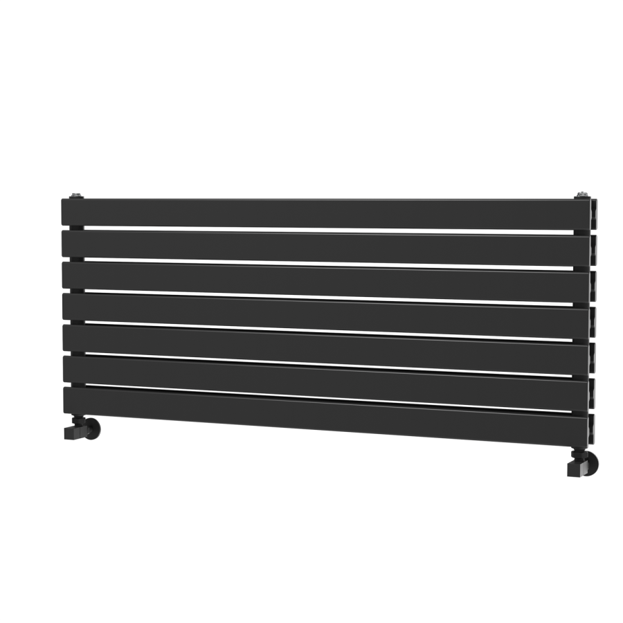 Riace Linea Midnight Black Flat Designer Radiator 490x1200mm Double Panel 3410 BTU - Horizontal Bars