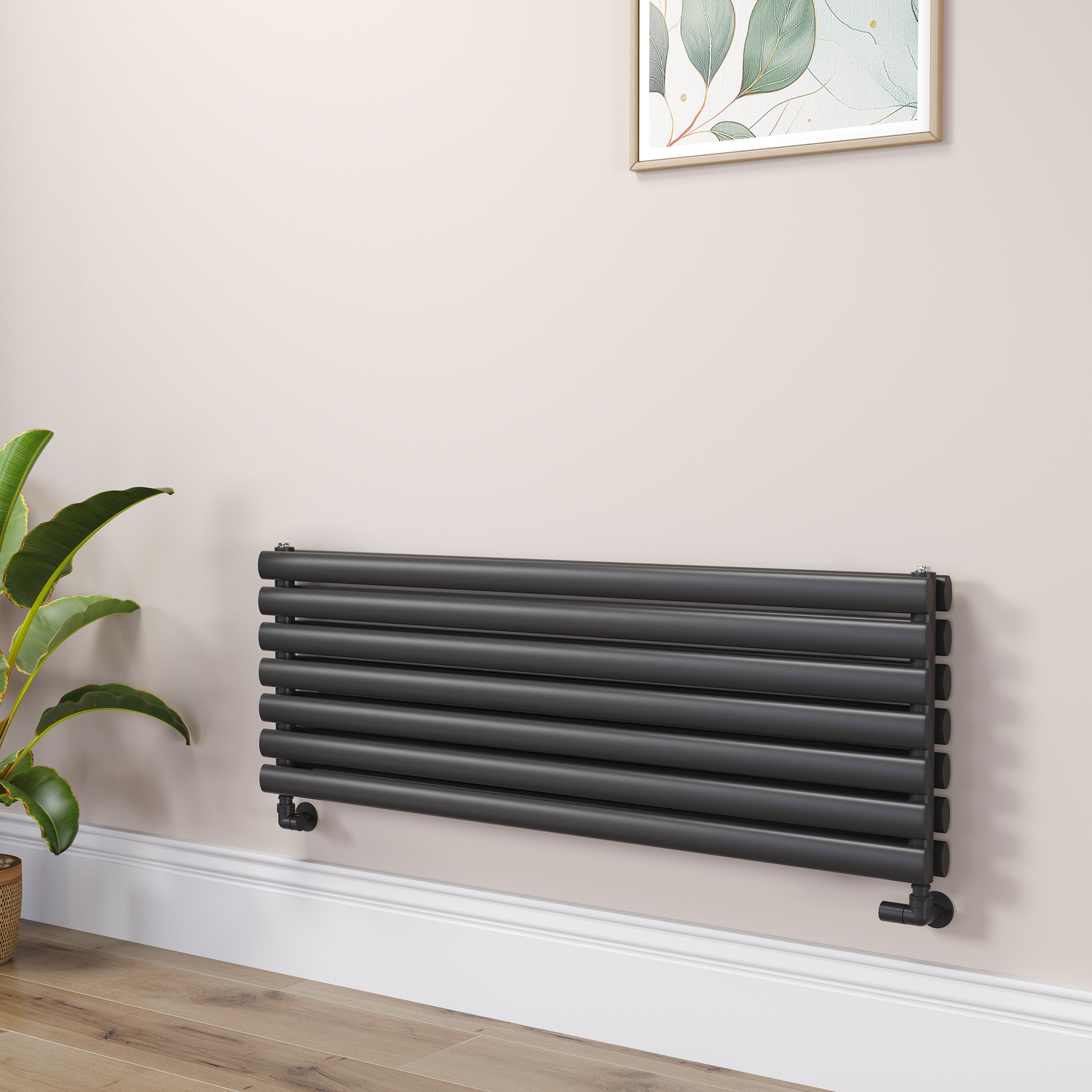 Sorrento Midnight Black Oval Designer Radiator 413X1200mm Double Panel 3048 Btu