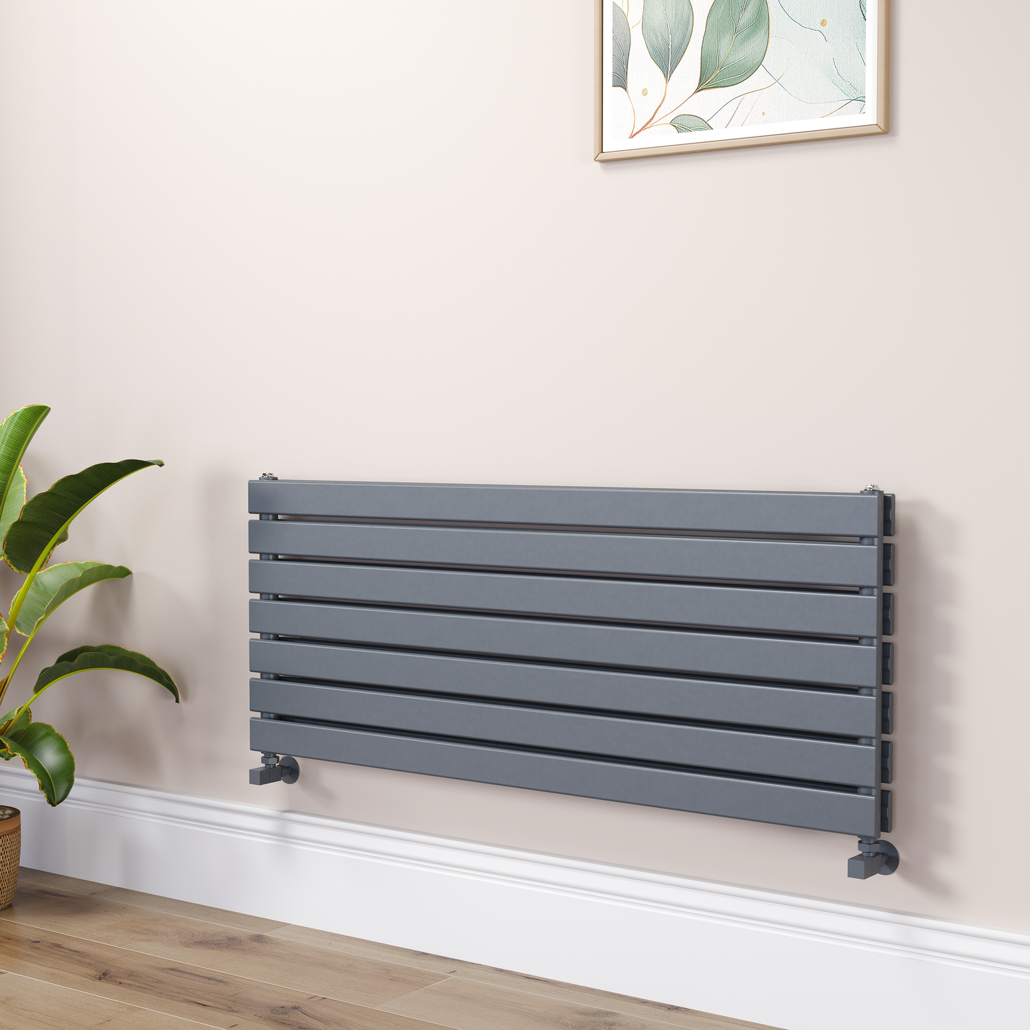 Riace Dark Grey Anthracite Flat Designer Radiator 490X1200mm Double Panel 3410 Btu