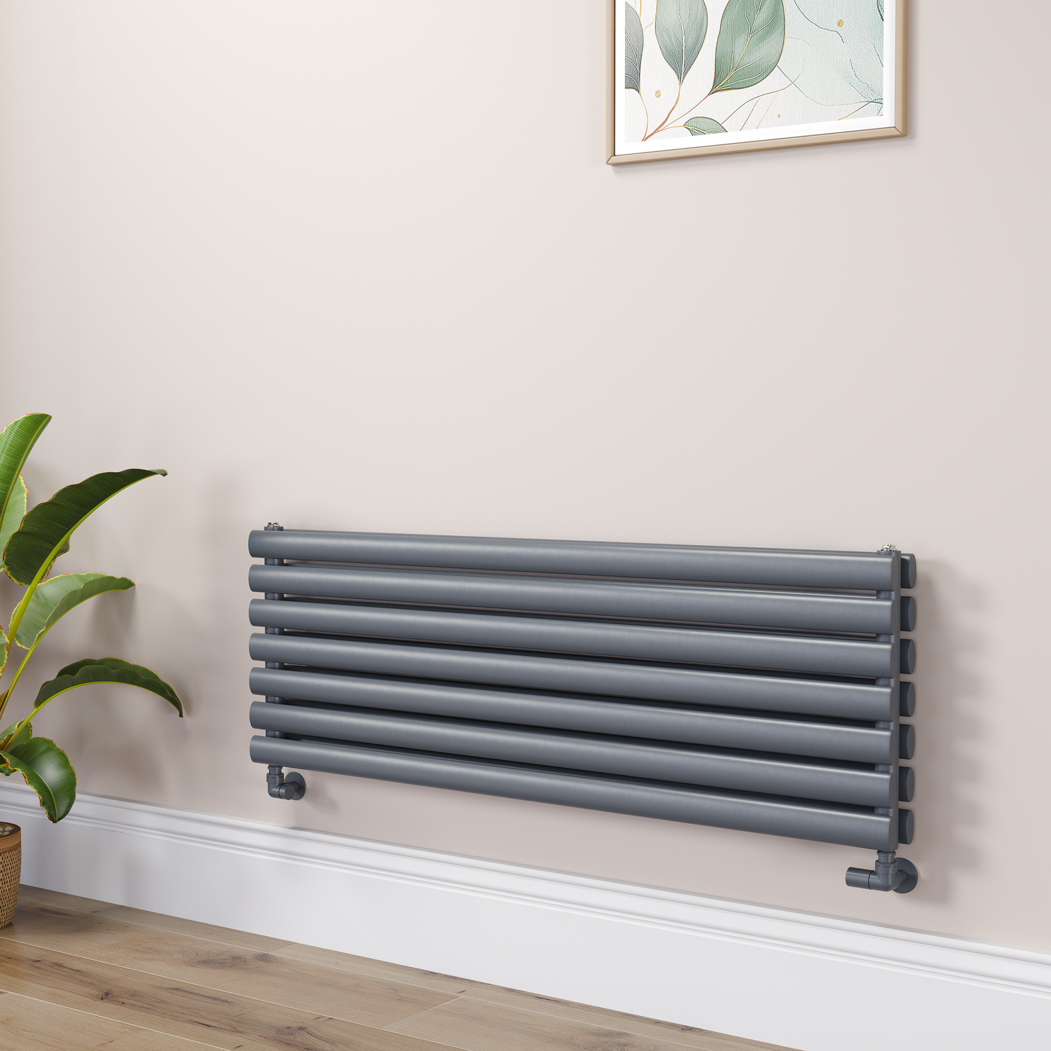Sorrento Dark Grey Anthracite Oval Designer Radiator 413X1200mm Double Panel 3048 Btu