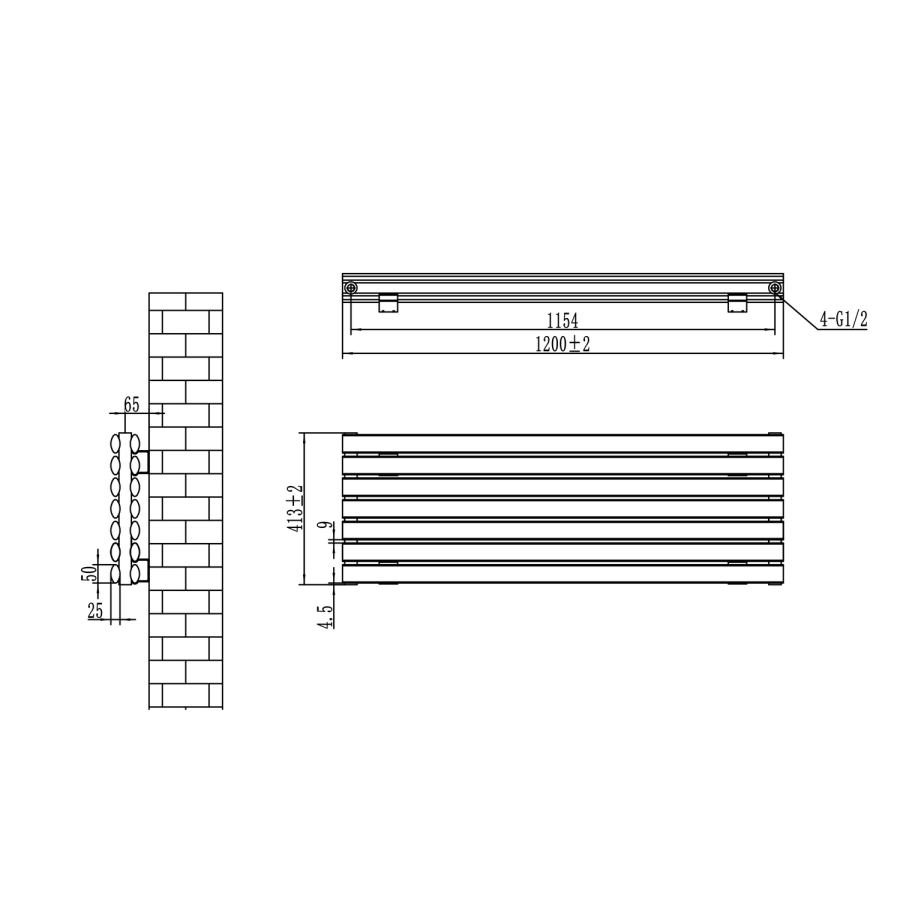Sorrento Linea Anthracite Oval Designer Radiator 413x1200mm Double Panel 3048 BTU - Horizontal Bars