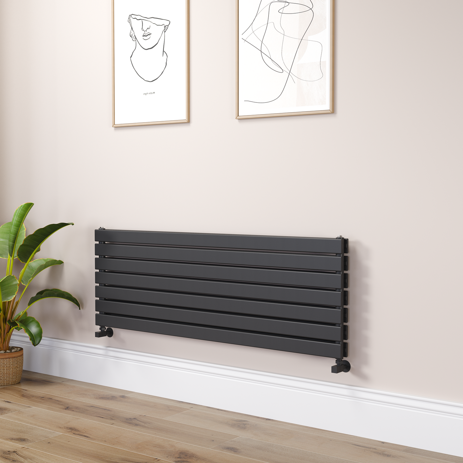 Riace Midnight Black Flat Designer Radiator 490X1400mm Double Panel 3908 Btu