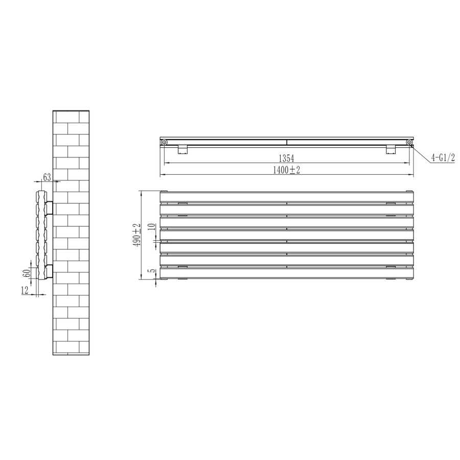 Riace Midnight Black Flat Designer Radiator 490x1400mm Double Panel 3908 BTU