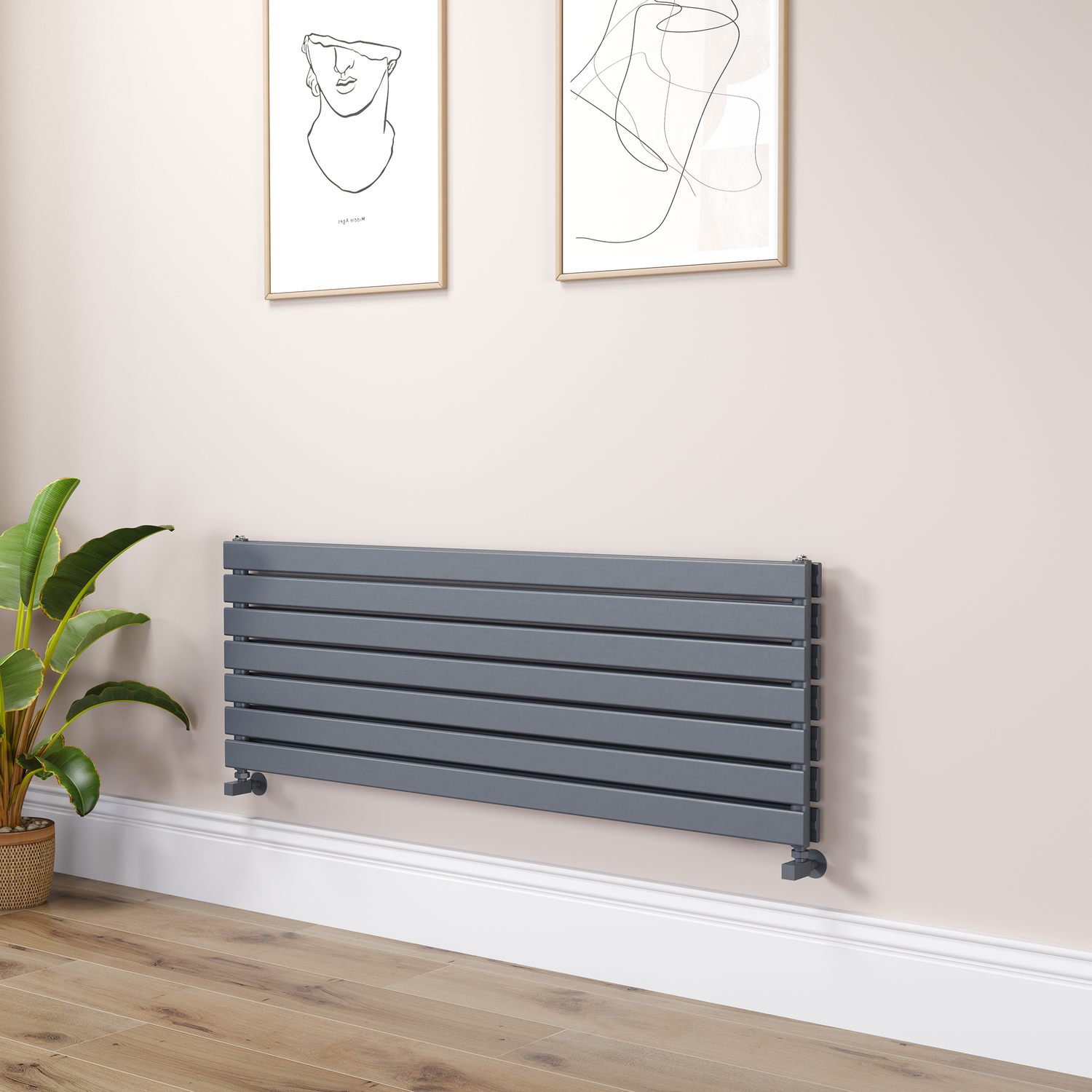 Riace Dark Grey Anthracite Flat Designer Radiator 490X1400mm Double Panel 3908 Btu