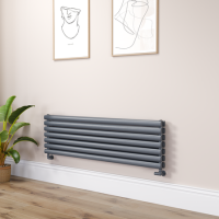 Sorrento Linea Dark Grey Anthracite Oval Designer Radiator 413x1400mm Double Panel 3509 BTU - Horizontal Bars