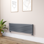 Sorrento Linea Dark Grey Anthracite Oval Designer Radiator 413x1400mm Double Panel 3509 BTU - Horizontal Bars