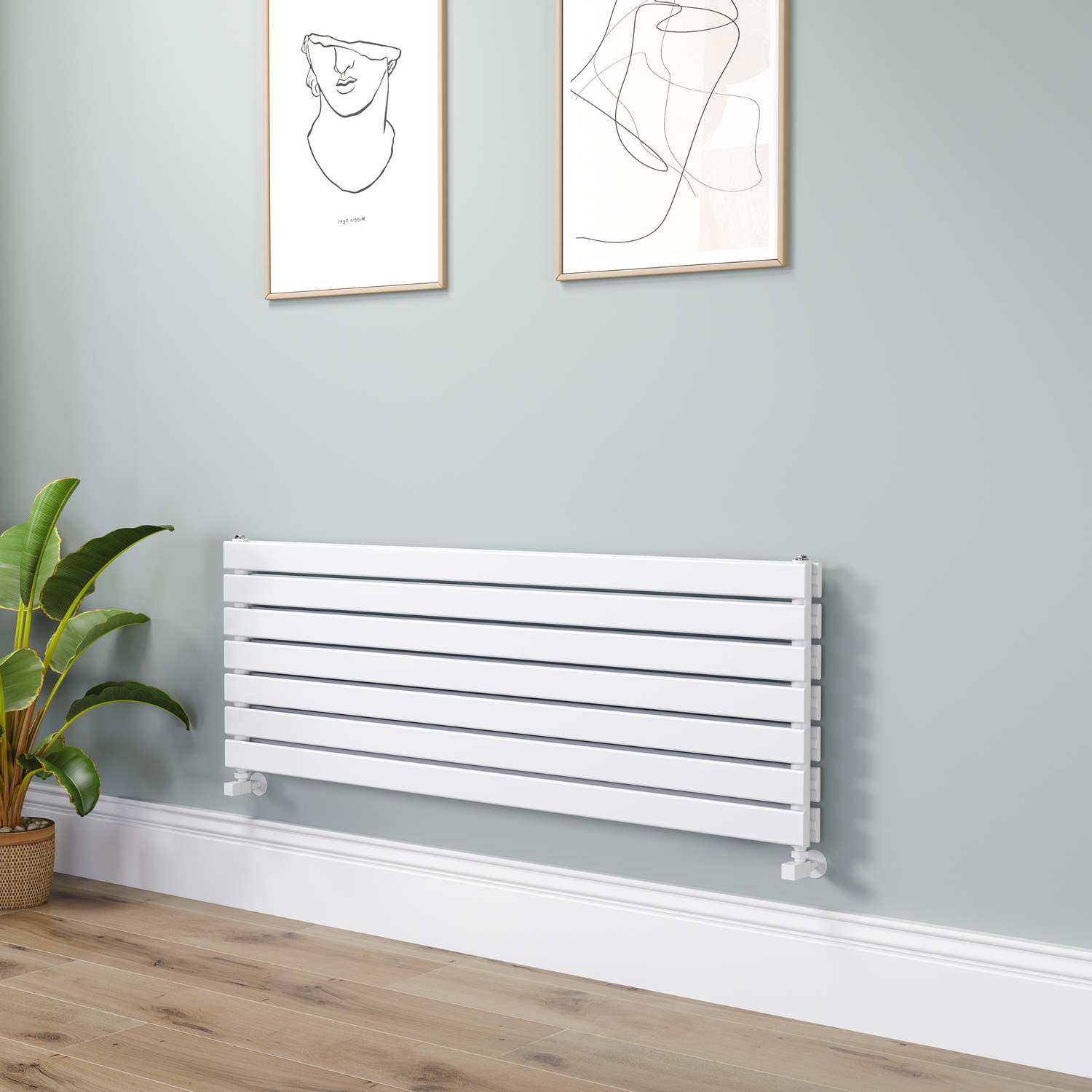 Riace White Flat Designer Radiator 490X1400mm Double Panel 3908 Btu