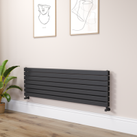 Riace Linea Midnight Black Flat Designer Radiator 490x1600mm Double Panel 4392 BTU - Horizontal Bars