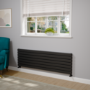 Riace Linea Midnight Black Flat Designer Radiator 490x1600mm Double Panel 4392 BTU - Horizontal Bars