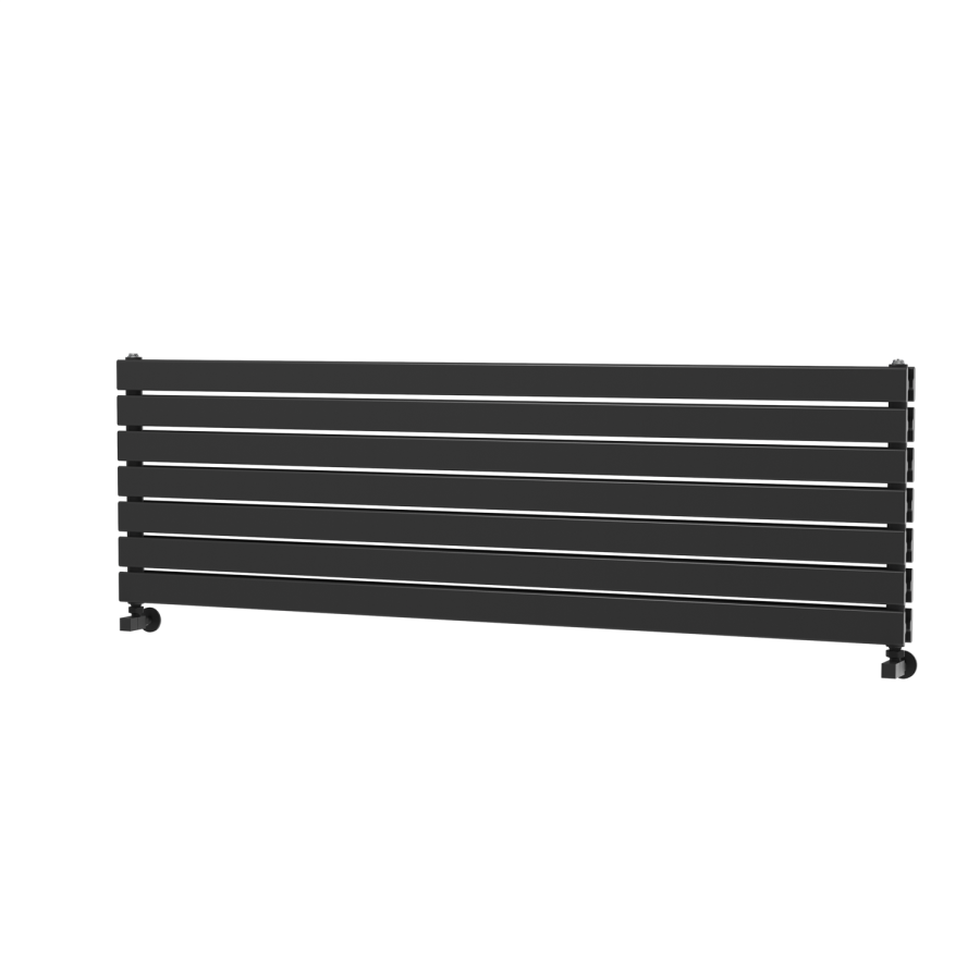 Riace Linea Midnight Black Flat Designer Radiator 490x1600mm Double Panel 4392 BTU - Horizontal Bars