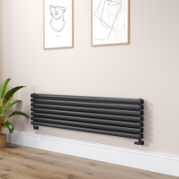 Sorrento Linea Midnight Black Oval Designer Radiator 413x1600mm Double Panel 3973 BTU - Horizontal Bars