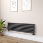 Sorrento Linea Midnight Black Oval Designer Radiator 413x1600mm Double Panel 3973 BTU - Horizontal Bars