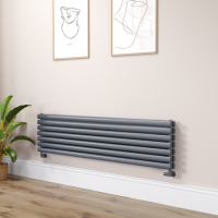 Sorrento Linea Dark Grey Anthracite Oval Designer Radiator 413x1600mm Double Panel 3973 BTU - Horizontal Bars