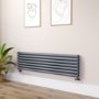 Sorrento Linea Dark Grey Anthracite Oval Designer Radiator 413x1600mm Double Panel 3973 BTU - Horizontal Bars
