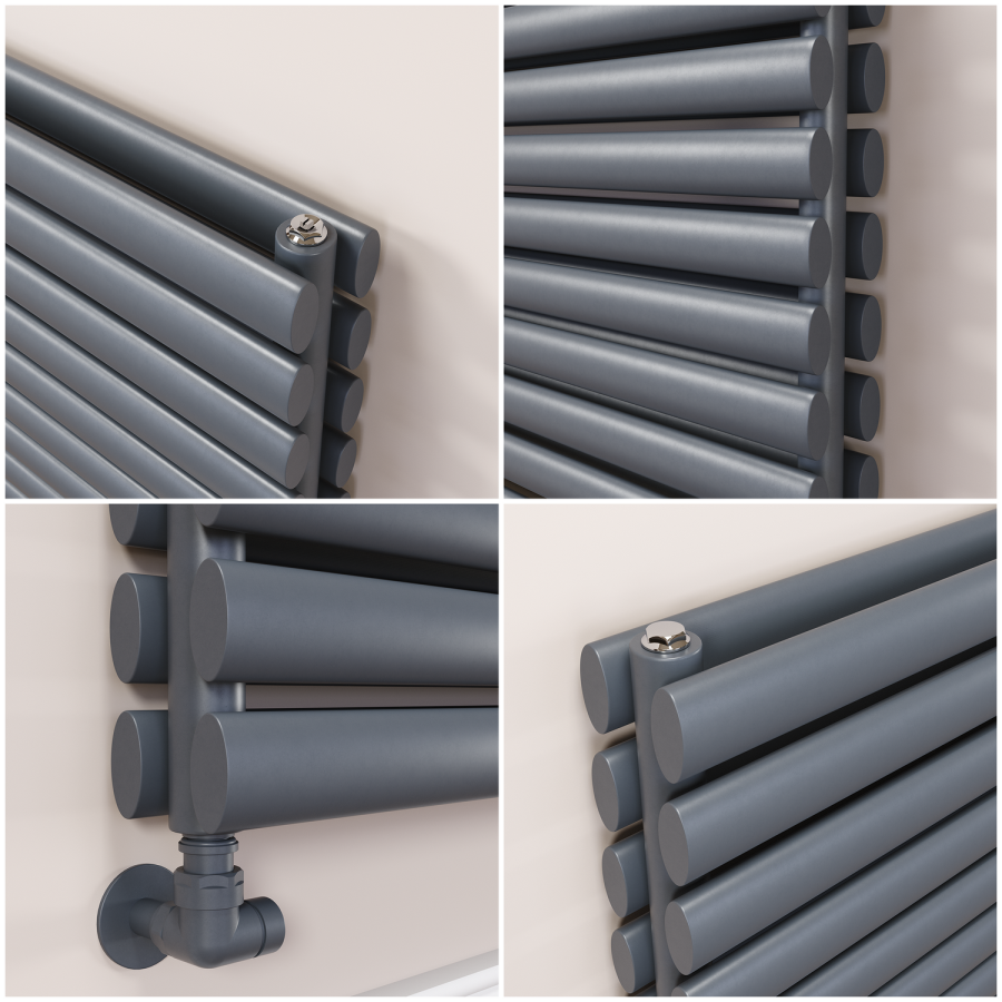 Sorrento Linea Dark Grey Anthracite Oval Designer Radiator 413x1600mm Double Panel 3973 BTU - Horizontal Bars