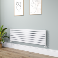 Riace Linea White Flat Designer Radiator 490x1600mm Double Panel 4392 BTU - Horizontal Bars