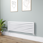 Riace Linea White Flat Designer Radiator 490x1600mm Double Panel 4392 BTU - Horizontal Bars
