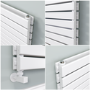 Riace Linea White Flat Designer Radiator 490x1600mm Double Panel 4392 BTU - Horizontal Bars