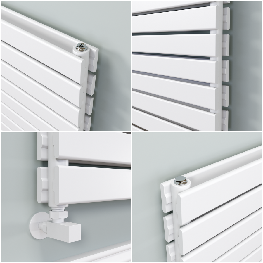 Riace Linea White Flat Designer Radiator 490x1600mm Double Panel 4392 BTU - Horizontal Bars