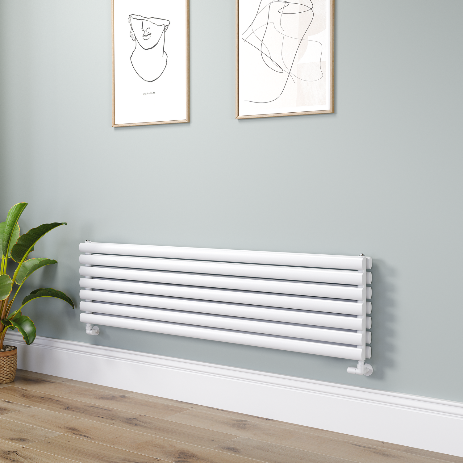 Sorrento White Oval Designer Radiator 413X1600mm Double Panel 3973 Btu