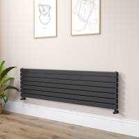 Riace Linea Midnight Black Flat Designer Radiator 490x1800mm Double Panel 4863 BTU - Horizontal Bars