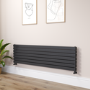 Riace Linea Midnight Black Flat Designer Radiator 490x1800mm Double Panel 4863 BTU - Horizontal Bars