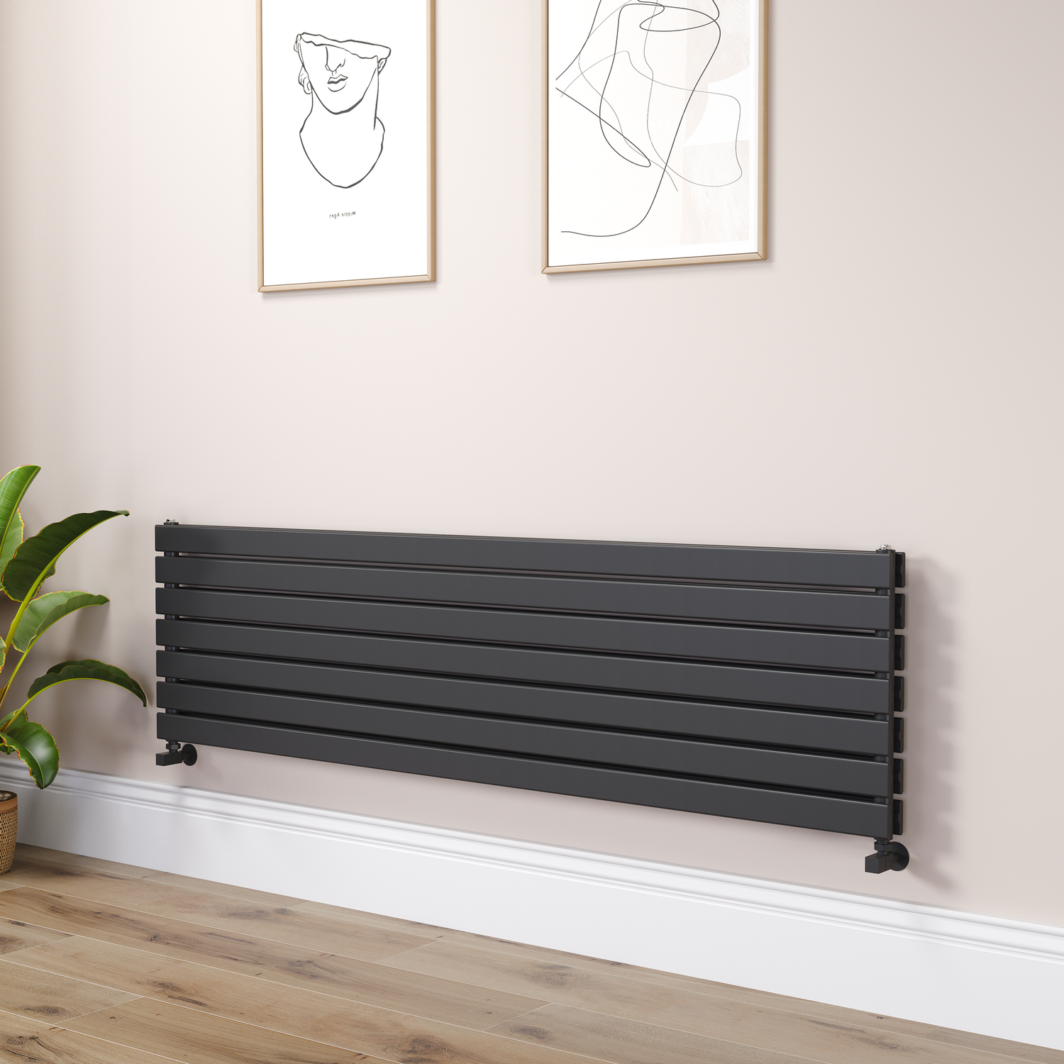 Riace Midnight Black Flat Designer Radiator 490X1800mm Double Panel 4863 Btu