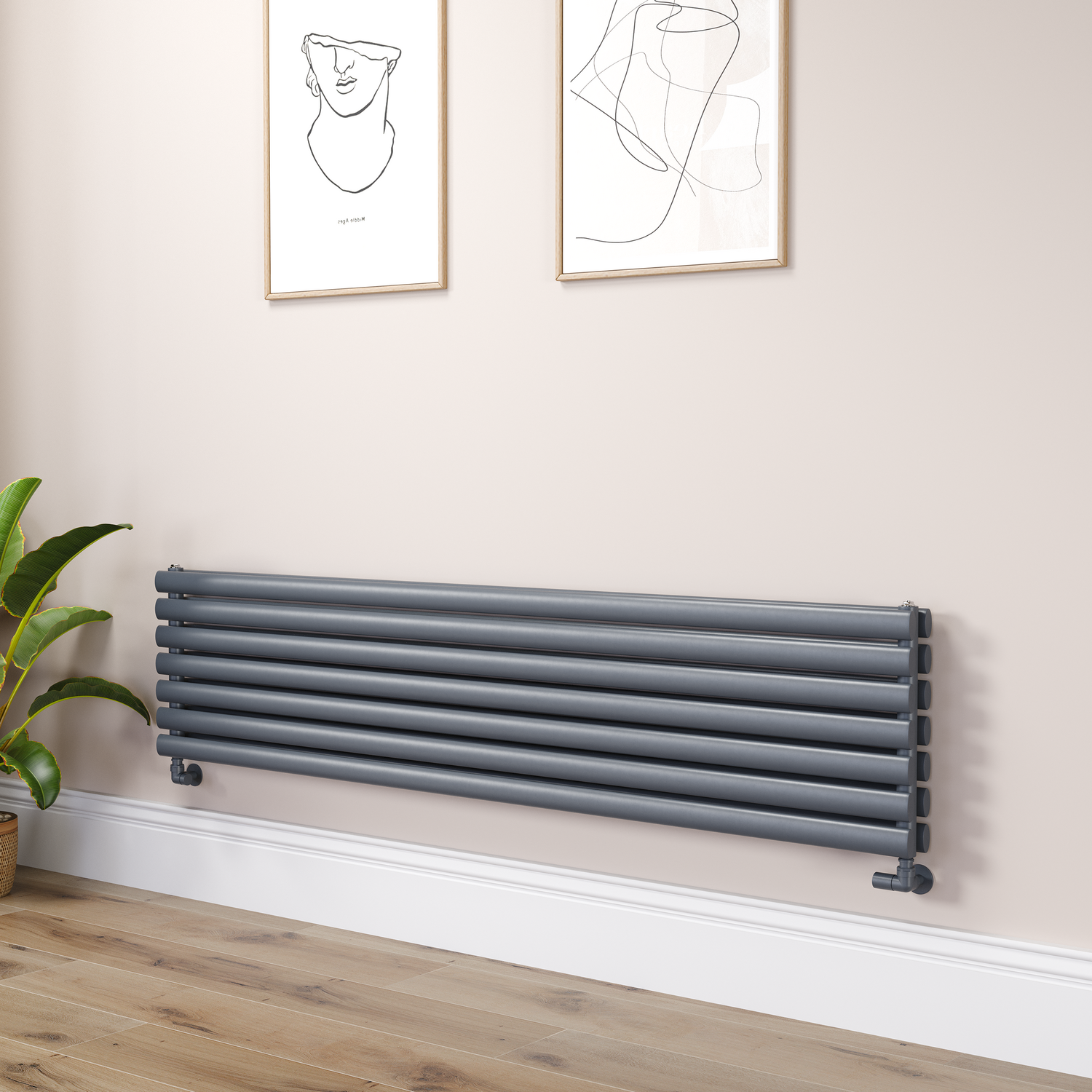 Sorrento Dark Grey Anthracite Oval Designer Radiator 413X1800mm Double Panel 4437 Btu