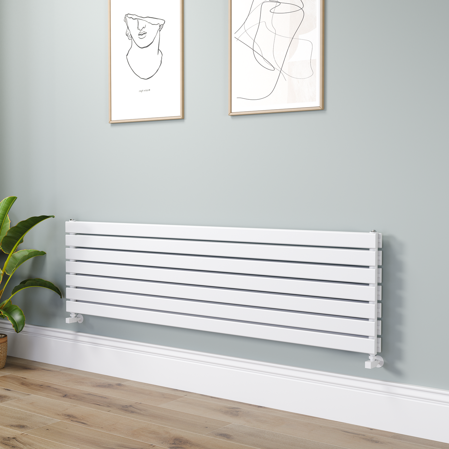 Riace White Flat Designer Radiator 490X1800mm Double Panel 4863 Btu