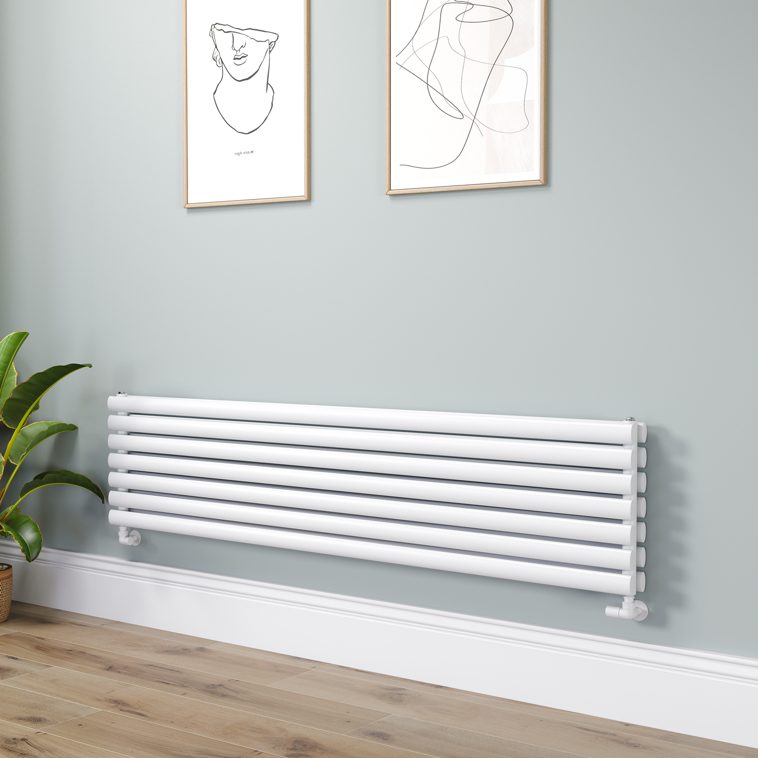 Sorrento White Oval Designer Radiator 413X1800mm Double Panel 4437 Btu