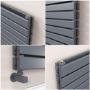 Riace Linea Dark Grey Anthracite Flat Designer Radiator 490x800mm Double Panel 2369 BTU - Horizontal Bars