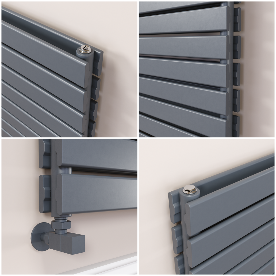 Riace Linea Dark Grey Anthracite Flat Designer Radiator 490x800mm Double Panel 2369 BTU - Horizontal Bars