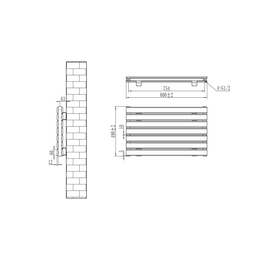 Riace Linea Dark Grey Anthracite Flat Designer Radiator 490x800mm Double Panel 2369 BTU - Horizontal Bars