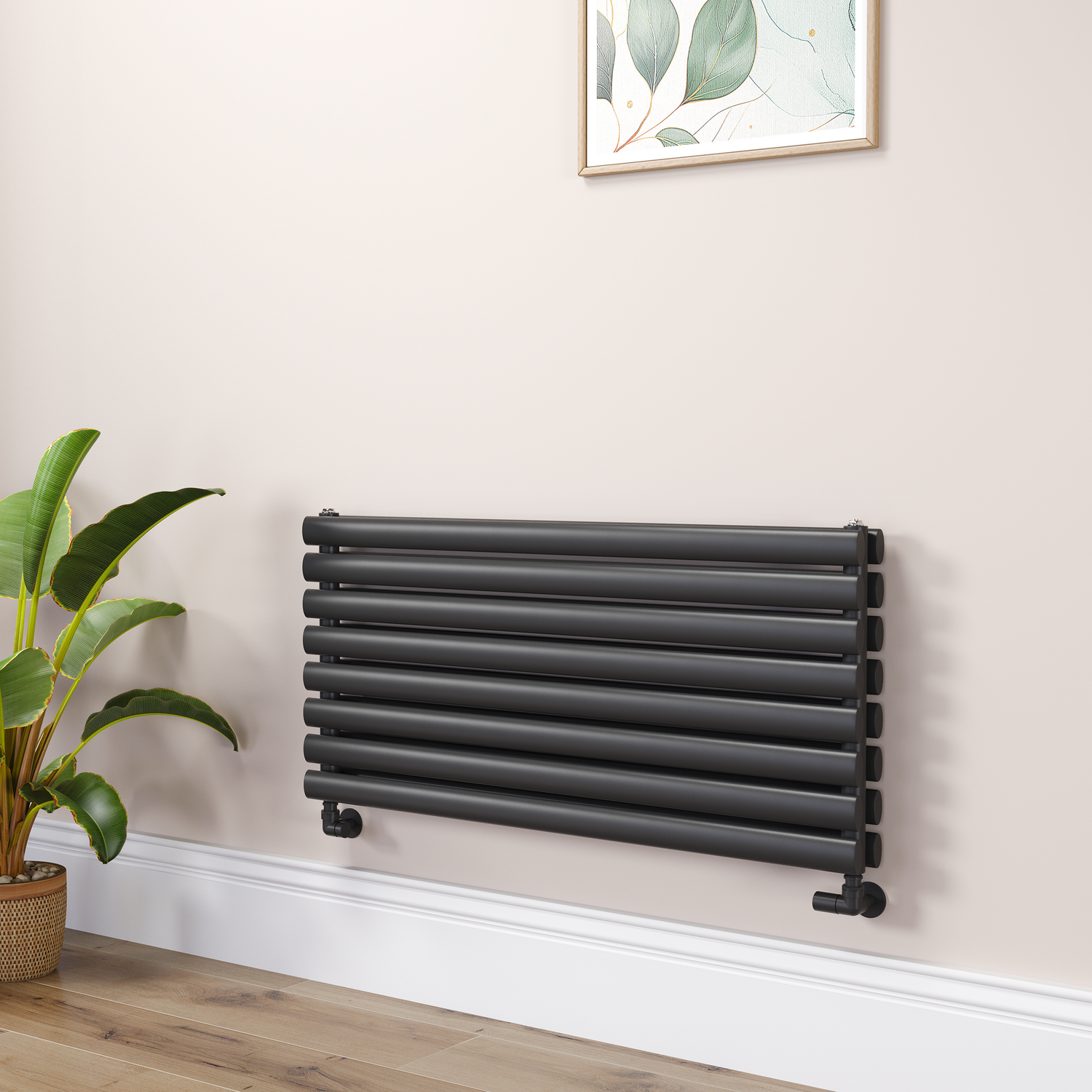 Sorrento Midnight Black Oval Designer Radiator 472X1000mm Double Panel 2952 Btu