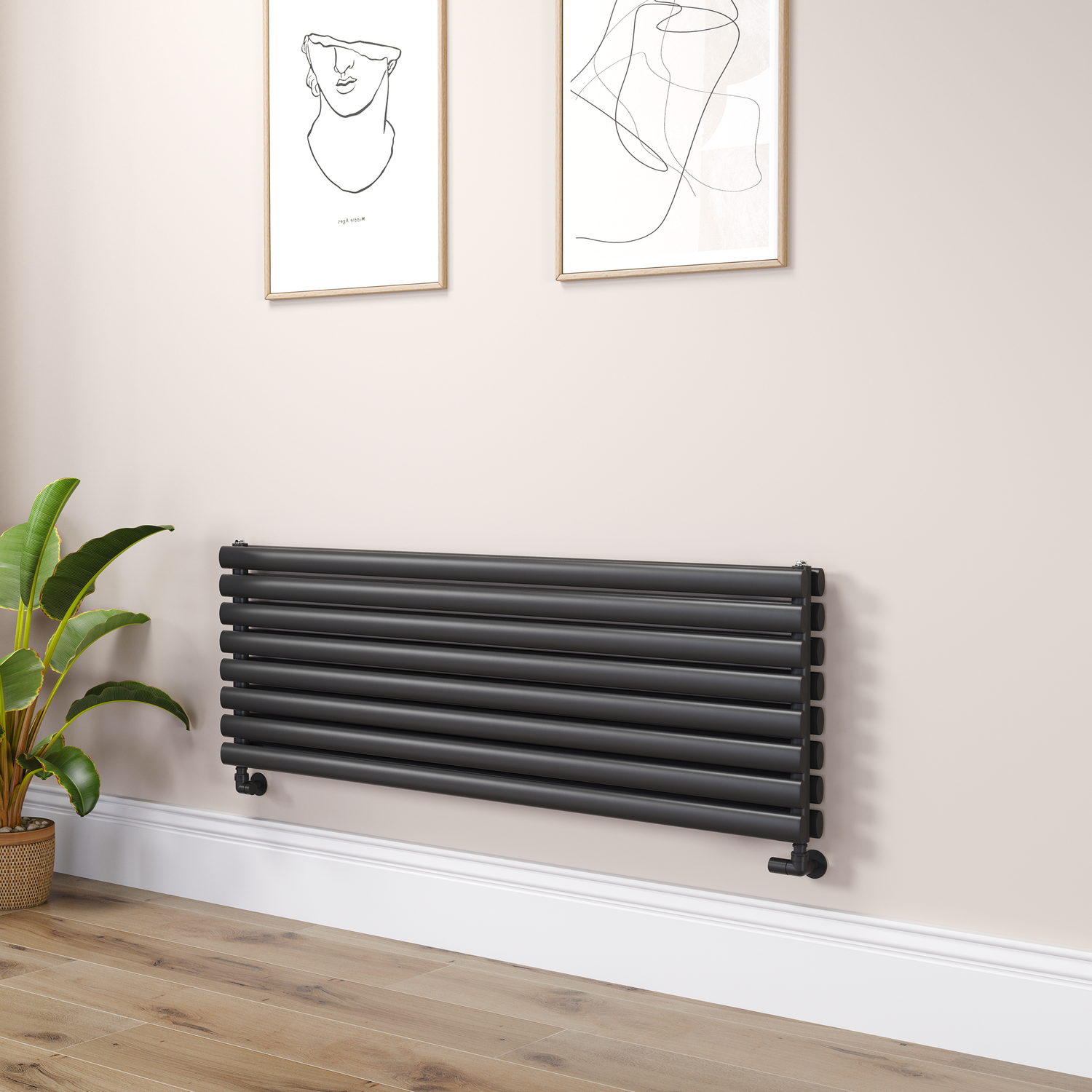 Sorrento Midnight Black Oval Designer Radiator 472X1400mm Double Panel 4010 Btu