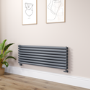 Sorrento Linea Anthracite Oval Designer Radiator 472x1400mm Double Panel 4010 BTU - Horizontal Bars