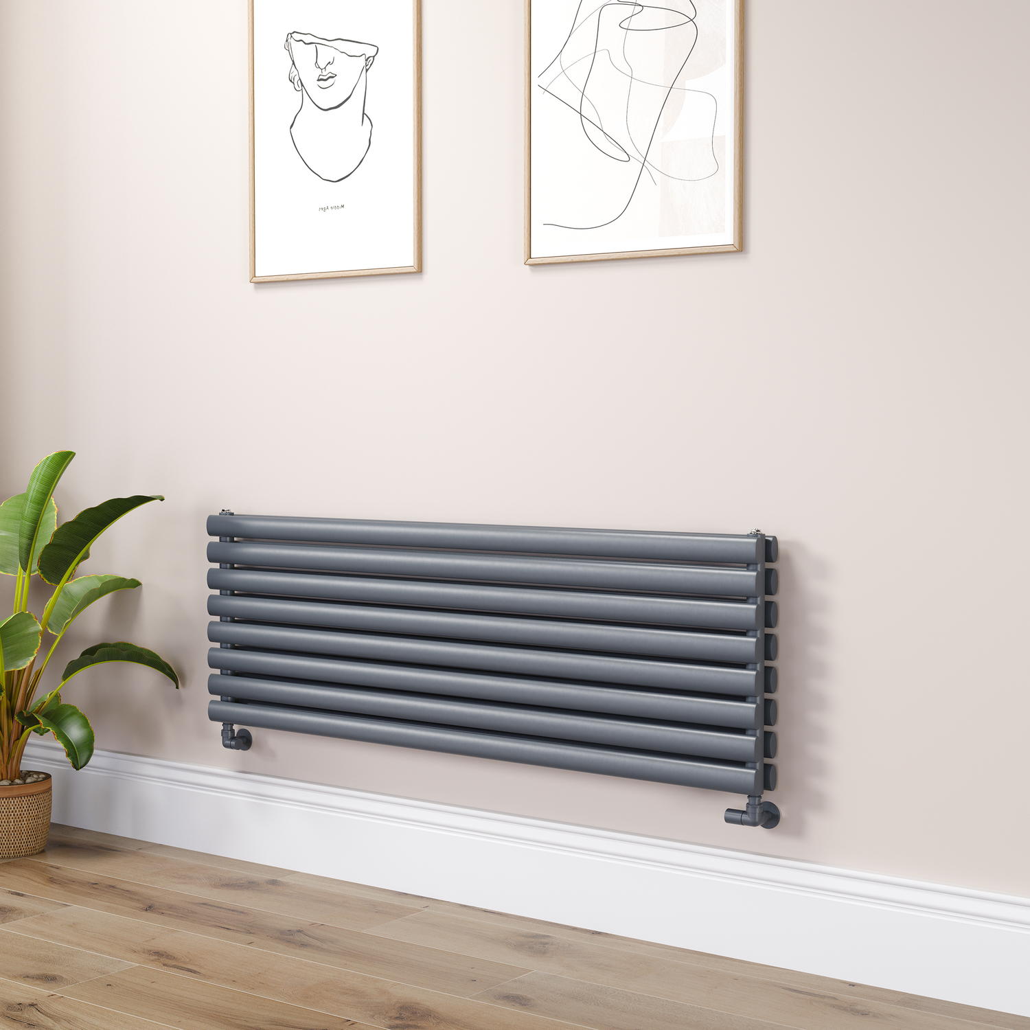 Sorrento Dark Grey Anthracite Oval Designer Radiator 472X1400mm Double Panel 4010 Btu