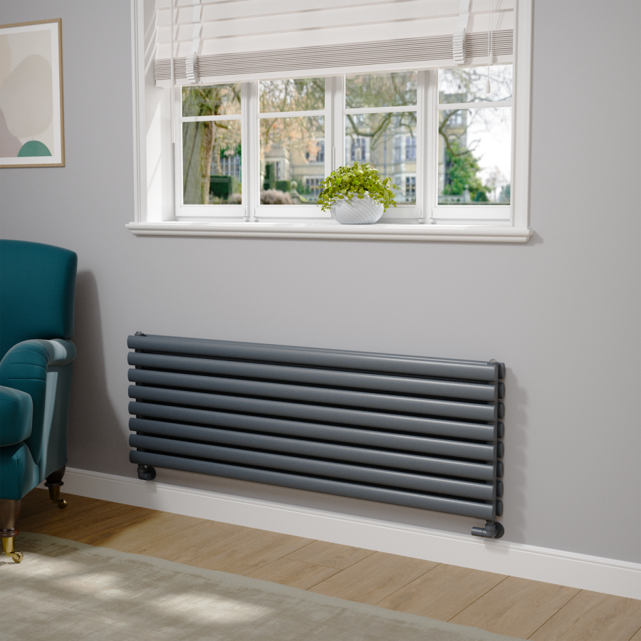 Sorrento Linea Anthracite Oval Designer Radiator 472x1400mm Double Panel 4010 BTU - Horizontal Bars