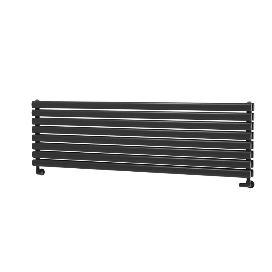 Sorrento Linea Midnight Black Oval Designer Radiator 472x1600mm Double Panel 4539 BTU - Horizontal Bars