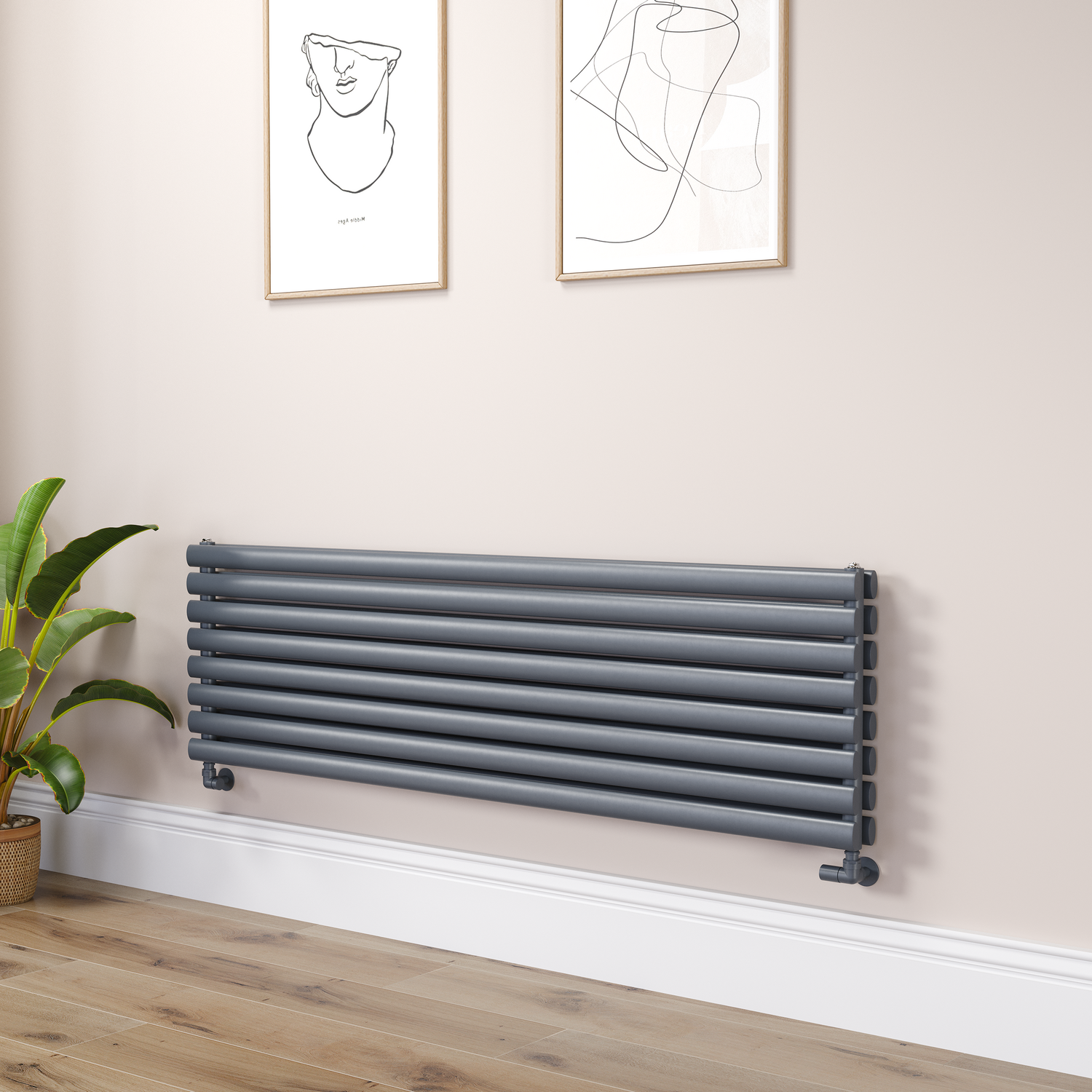 Sorrento Dark Grey Anthracite Oval Designer Radiator 472X1600mm Double Panel 4539 Btu