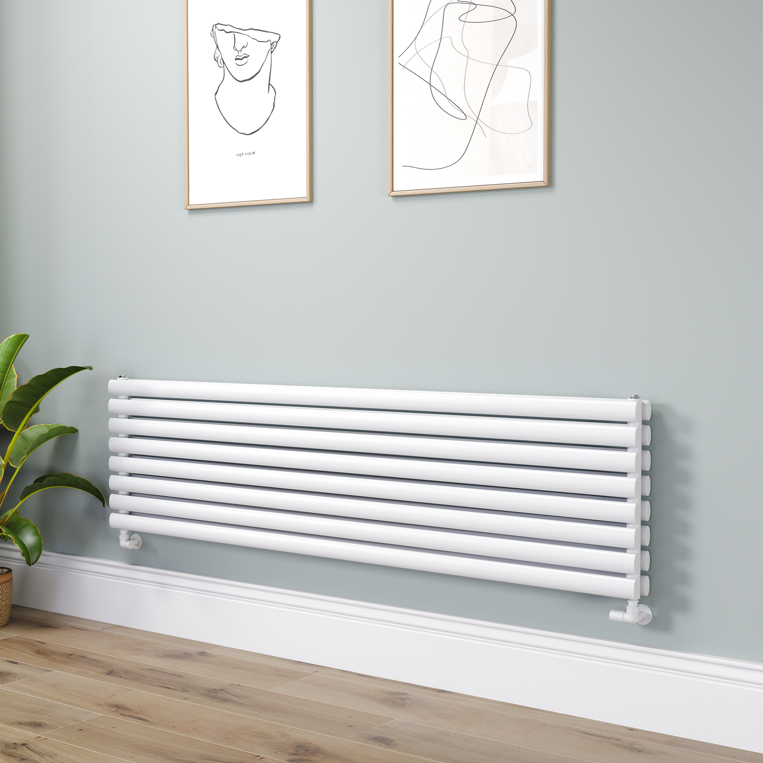 Sorrento White Oval Designer Radiator 472X1800mm Double Panel 5072 Btu