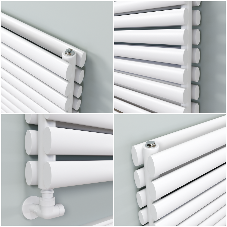 Sorrento Linea White Oval Designer Radiator 472x1800mm Double Panel 5072 BTU - Horizontal Bars