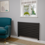 Riace Linea Midnight Black Flat Designer Radiator 630x1000mm Double Panel 3727 BTU - Horizontal Bars