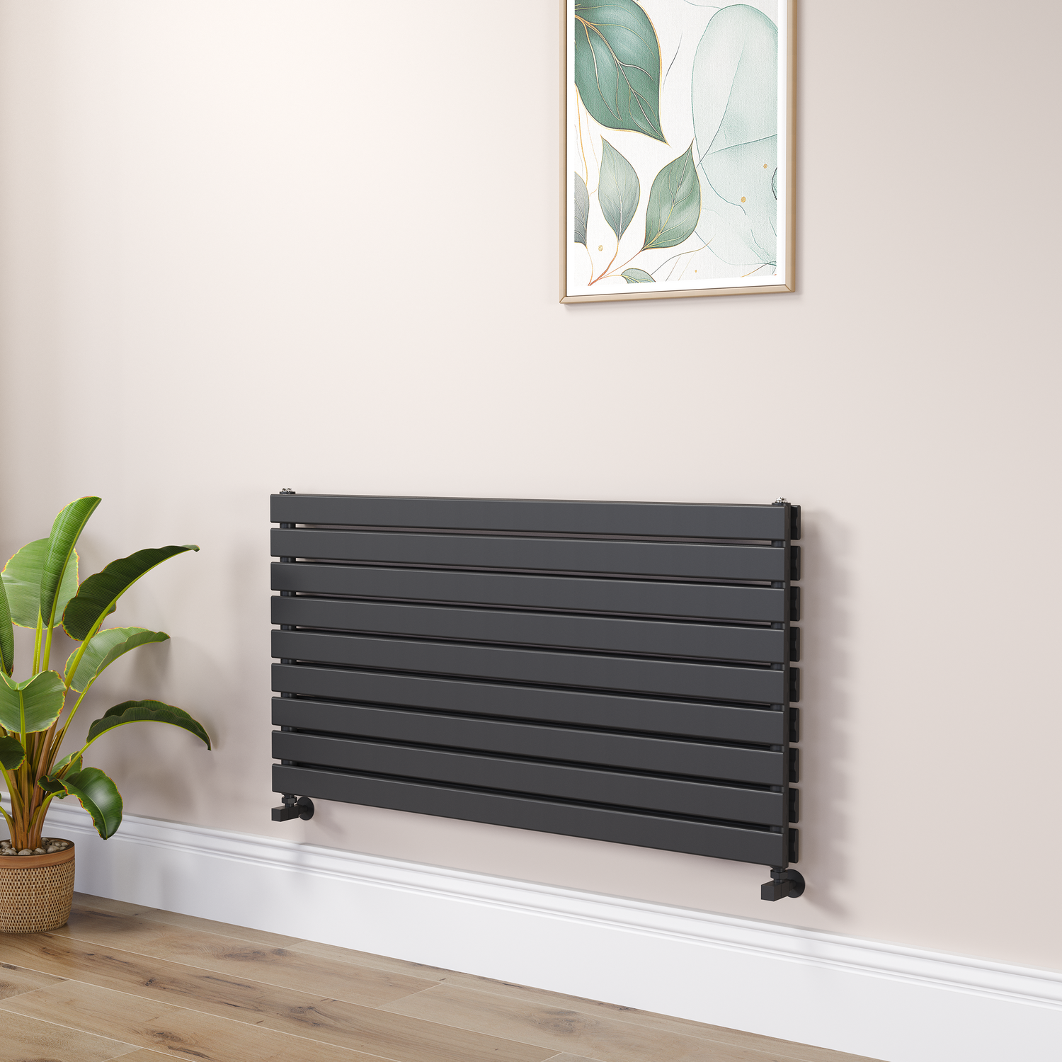 Riace Midnight Black Flat Designer Radiator 630X1200mm Double Panel 4386 Btu