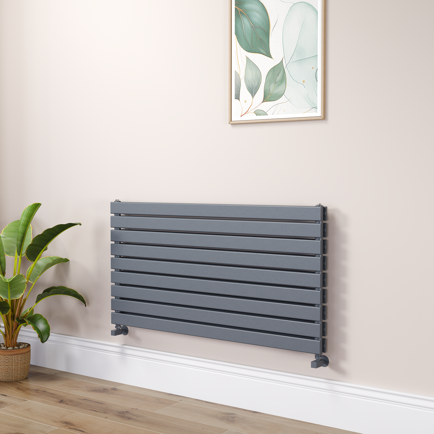 Riace Dark Grey Anthracite Linea Flat Designer Radiator 630X1200mm Double Panel 4386 Btu - Horizontal Bars