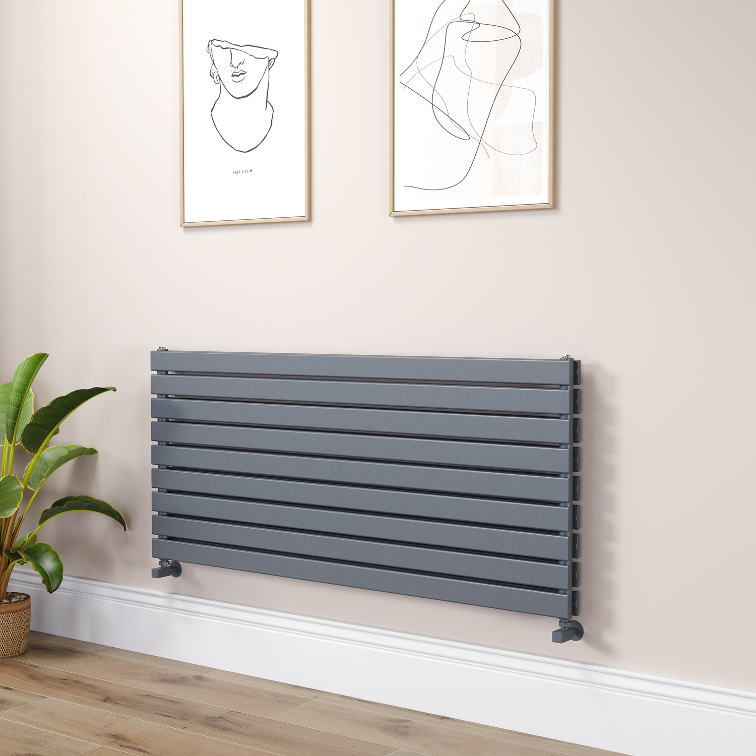 Riace Dark Grey Anthracite Flat Designer Radiator 630X1400mm Double Panel 5027 Btu