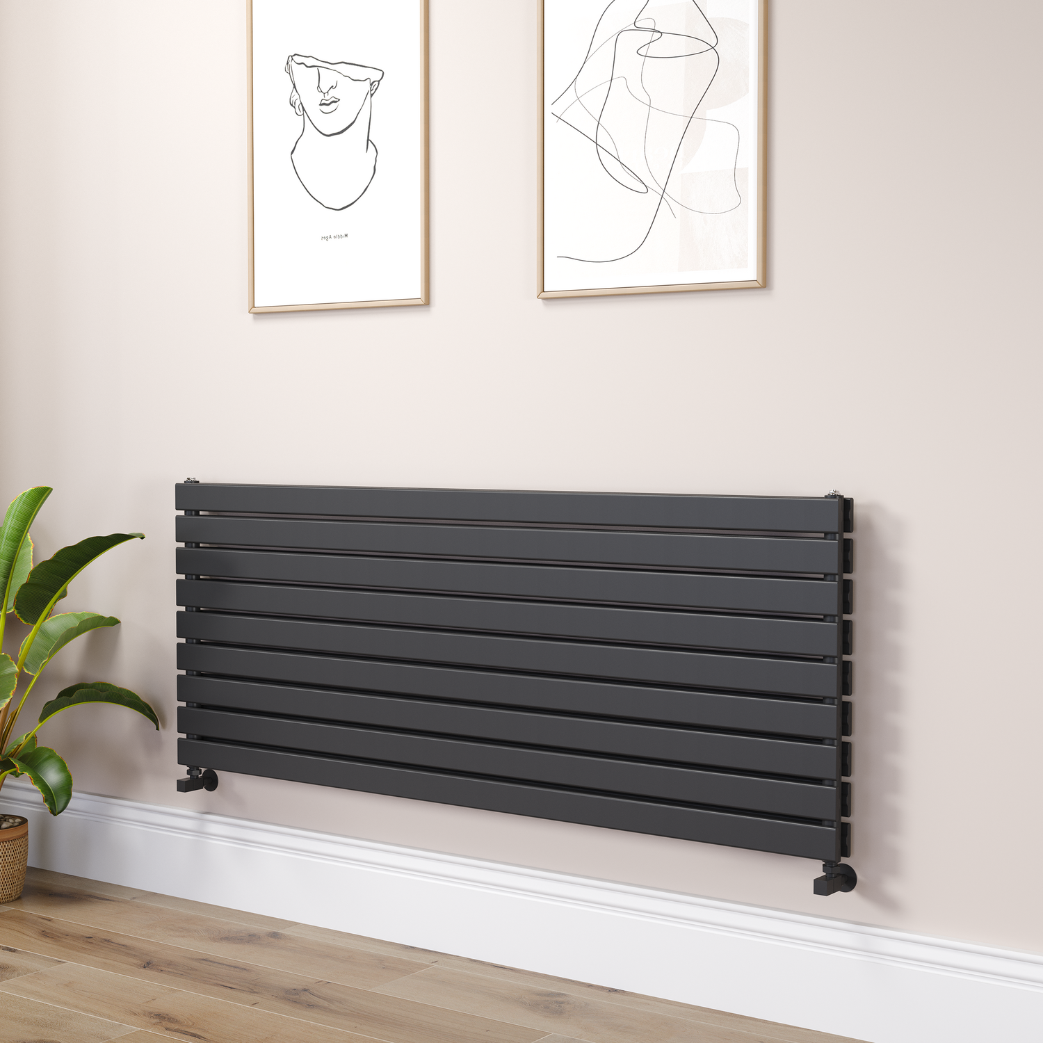 Riace Midnight Black Flat Designer Radiator 630X1600mm Double Panel 5648 Btu